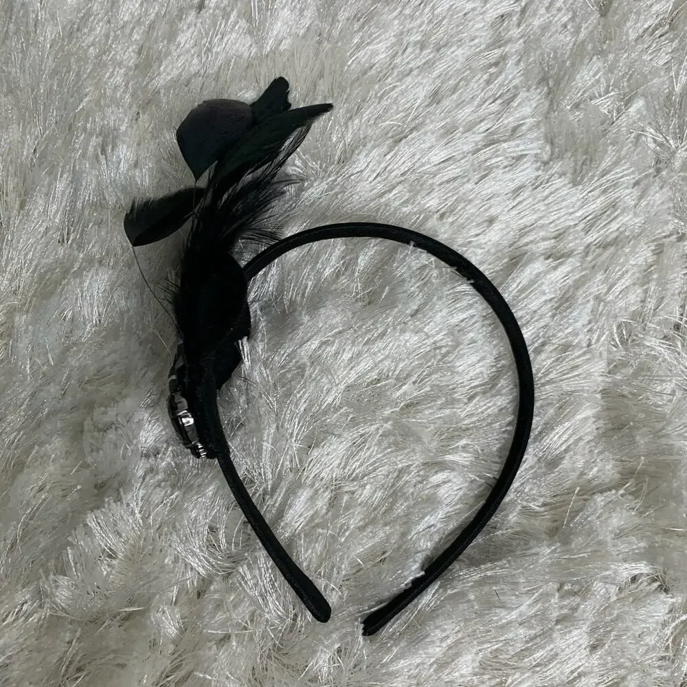 Black Feather Rhinestone Jewel Headband Costume Dance Halloween